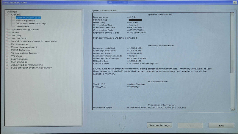 DELL OptiPlex 3080 USFF, i5-10500T 2.30GHz, 16GB DDR4, 256GB NVMe w/ PWR