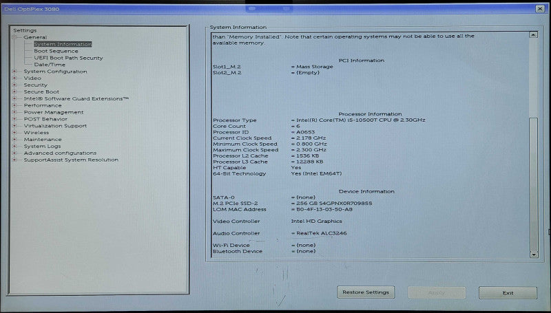 DELL OptiPlex 3080 USFF, i5-10500T 2.30GHz, 16GB DDR4, 256GB NVMe w/ PWR