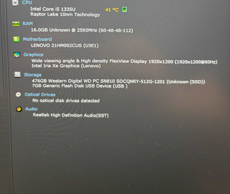 Lenovo ThinkPad X1 Carbon Core i5-1335U@1.3GHz 16GB RAM 512GB SSD  Lap200