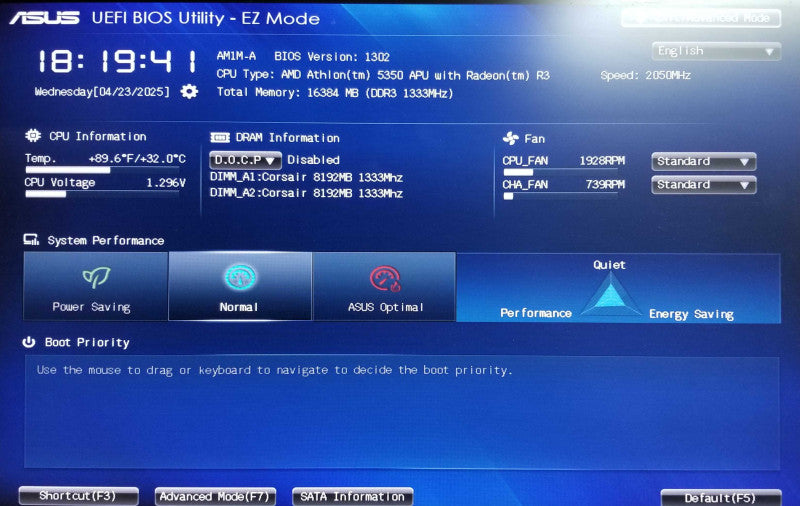 Custom Tower, AMD Athlon 5350 Radeon R3, 16GB RAM - NO HDD