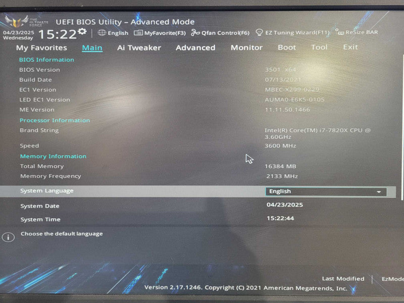 Custom PC ASUS TUF X299 MARK 2 Intel i7-7820X 16GB RAM NO HDD/GPU Q!