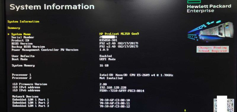 HP proliant ML350 Gen9, 1x Xeon E5-2609v4 1.7GHz, 16GB DDR4, 2x PSU  _