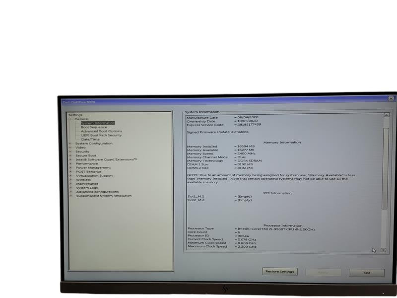 Dell Optiplex 3070 Micro i5 - 9500T @ 2.20GHz 16GB DDR4 Ram Qθ