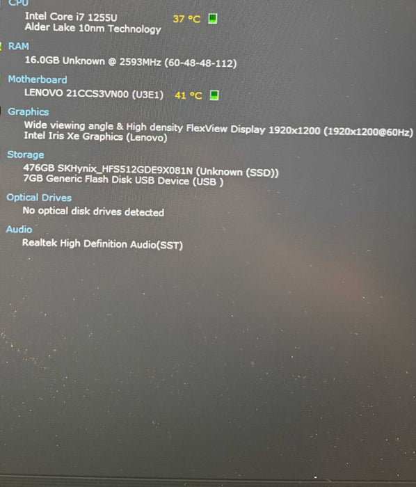 Lenovo ThinkPad X1 Carbon Gen 10 Core i7-1255U@1.7GHz 16GB RAM 512GB SSD  Lap200
