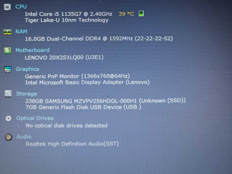 Lenovo ThinkPad L14 Gen 2 Core i5-1035G7@2.4GHz 16GB RAM 256GB SSD  Lap200
