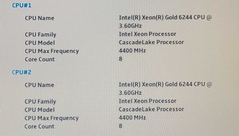 Intel Xeon Gold 6244 @ 3.6GHz CPU SRF8Z L004H698 Q