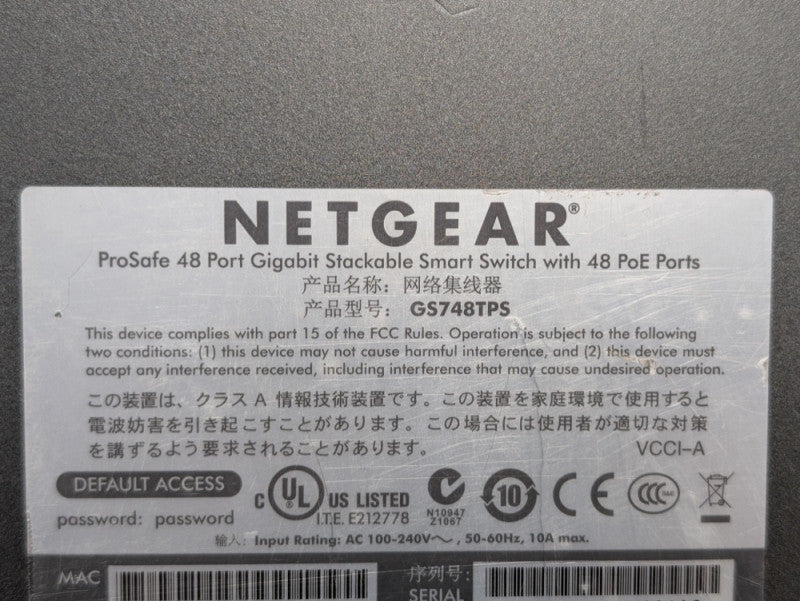 NETGEAR PROSAFE GS748TPS 48 port GIGABIT POE Smart switch  -