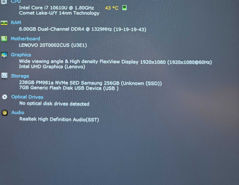 Lenovo ThinkPad T14s Core i7-10610U@1.8GHz 8GB RAM 256GB SSD  Lap200