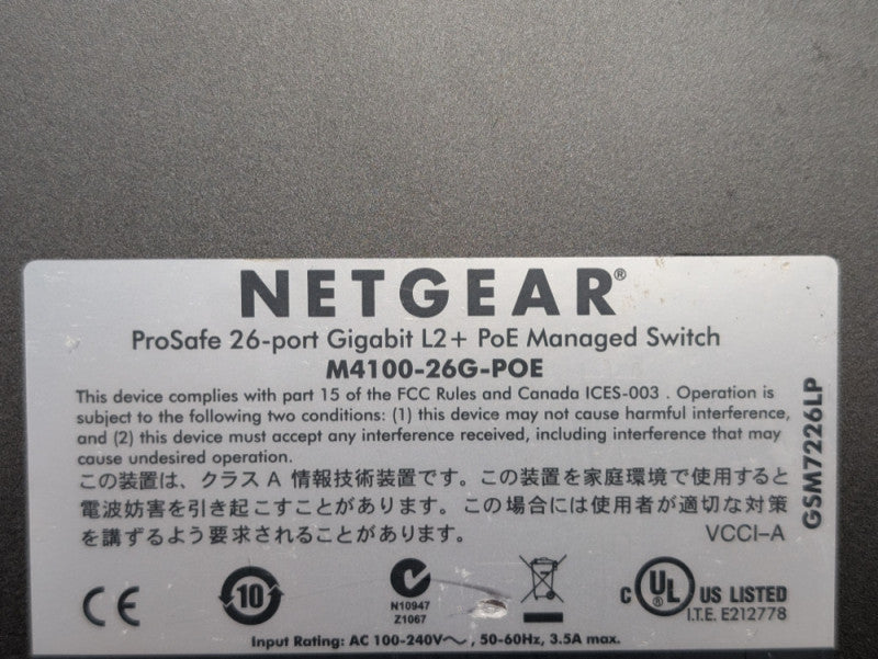NETGEAR PROSAFE 26-port gigabit M4100-26g-poe L2+ Managed Switch -