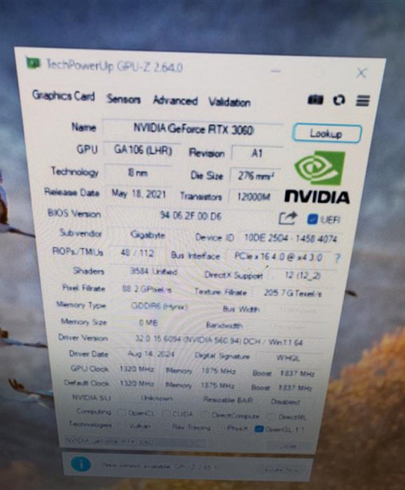 GIGABYTE NVIDIA RTX 3060 12GB PCIE (GV-N3060 GAMING-OC-12GD) (READ) %