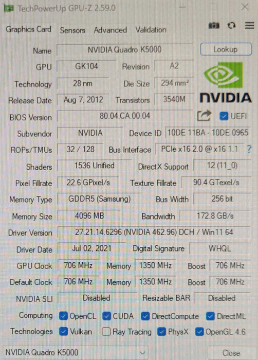 Nvidia Quadro K5000 4GB Pcie Graphics Card DDR5 !