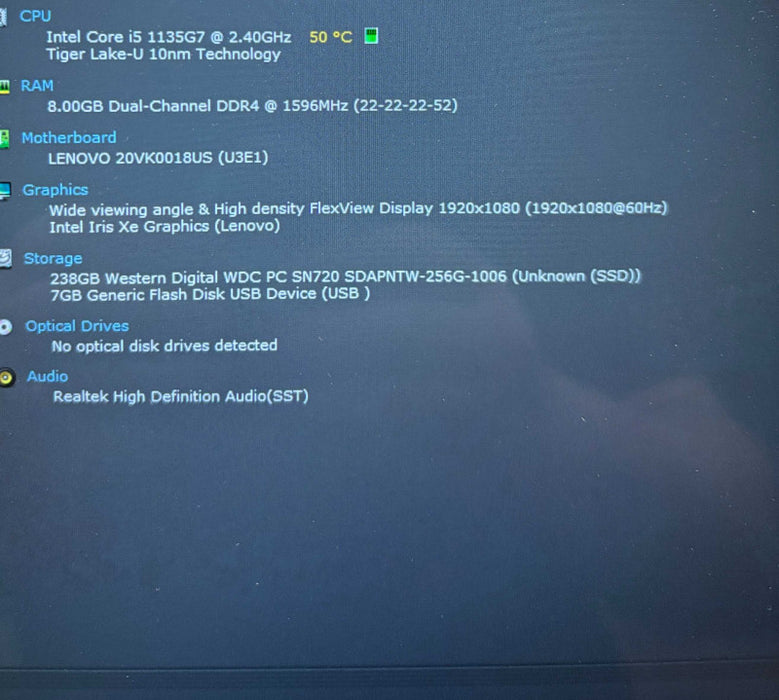 Lenovo ThinkPad L13 Yoga TOUCH Core i5-1135G7@2.4GHz 8GB RAM 256GB SSD READ  Lap200