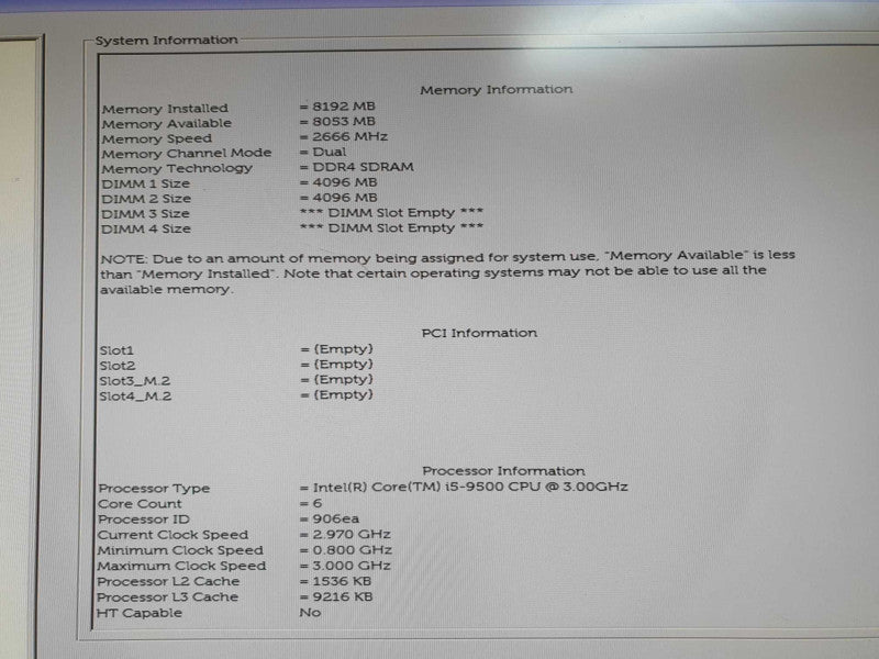Dell OptiPlex 7070 SFF i5-9500 3.00GHz 8GB RAM - No HDD Q