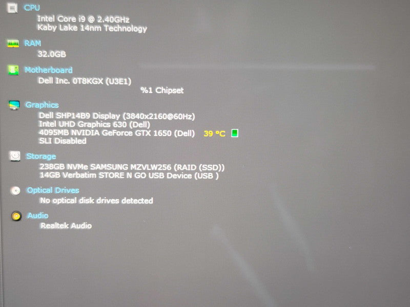 Dell XPS 15 7590 i9-9980HK 32GB RAM GTX 1650 256GB SSD 4K TOUCH  β Lap200