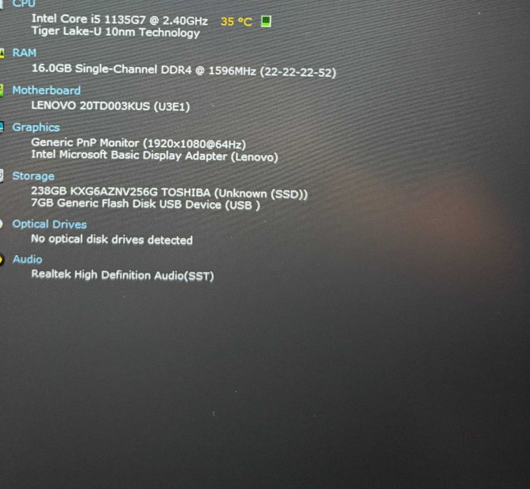 Lenovo ThinkPad E15 Core i5-1135G7@2.4GHz 16GB RAM 256GB SSD READ  Lap200