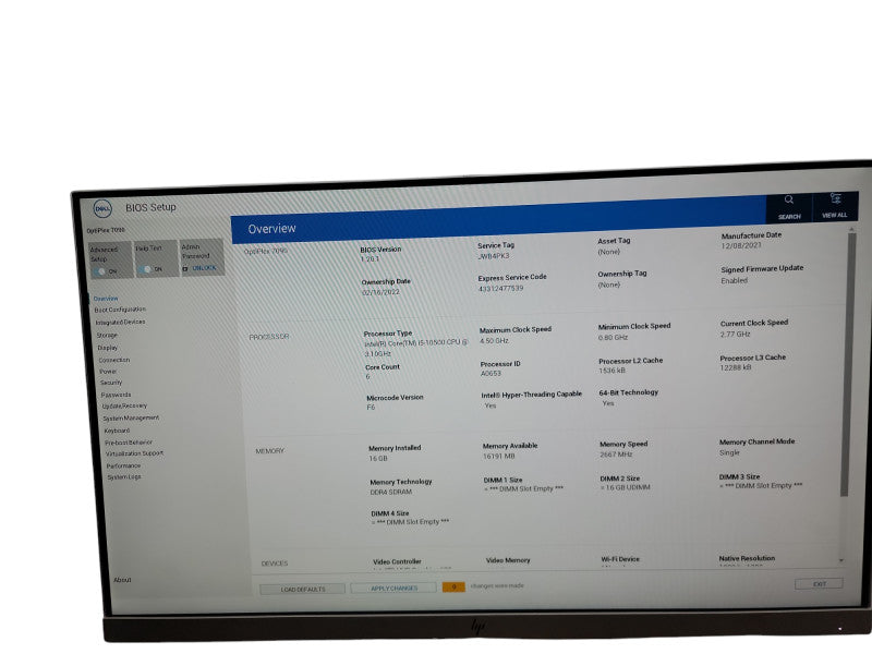 DELL OPTIPLEX 7090 SFF i5 -10500 @ 3.10GHz 16GB DDR4 Ram  θ