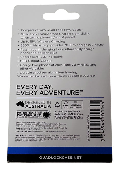 BRAND NEW MAG Accessory Quad Lock Wireless Battery Pack 5000mAh Q