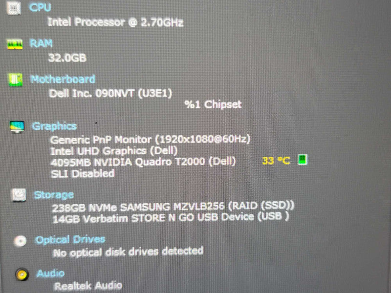 Dell Precision 7550 i7-10850H 32GB DDR4 Quadro T2000 256GB SSD  β Lap200