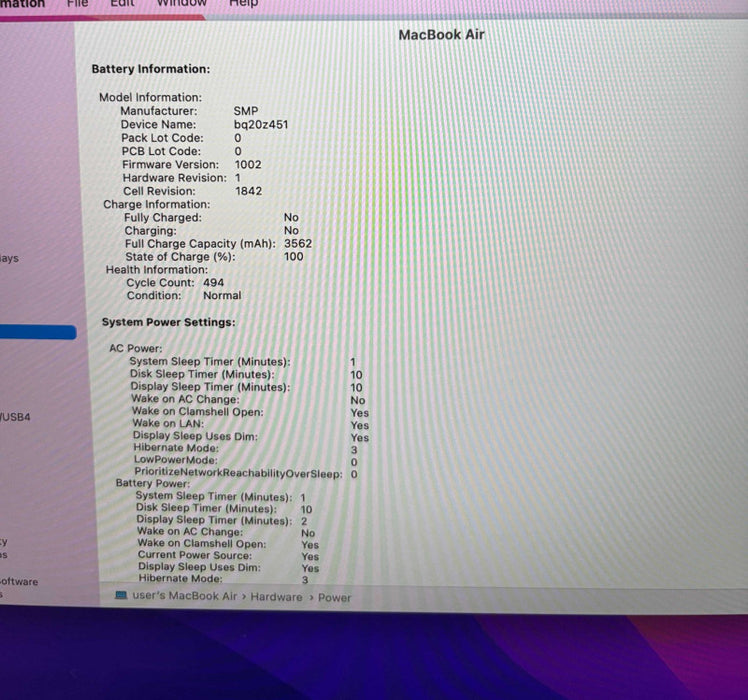 Apple MacBook Air Retina 13" 2018 i5-8210Y 8GB 128SSD No Power Adapter