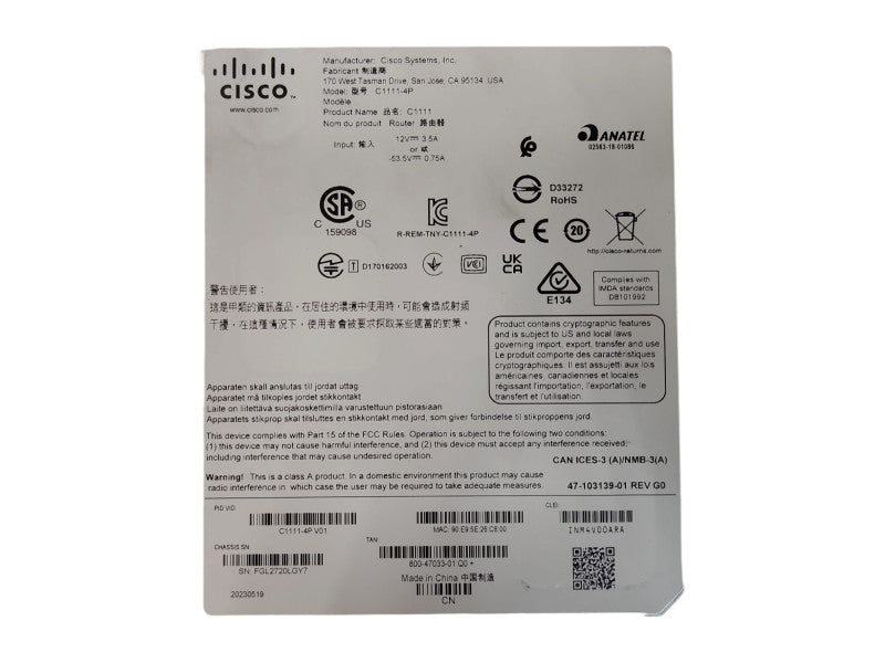 Cisco ISR 1100 Series C1111-4P V01 Services Integrated Router