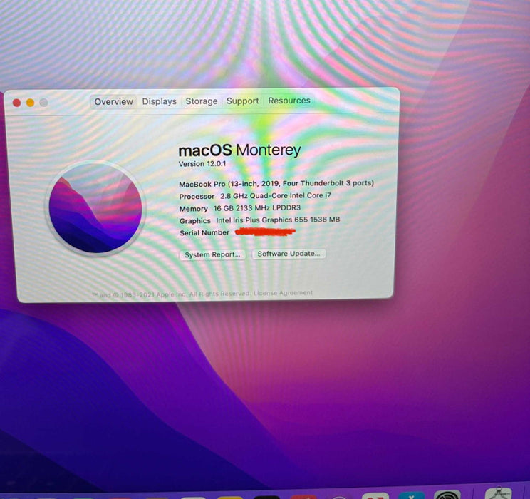 Apple MacBook Pro13" 2019 i7-8569U 16GB 512SSD No Power Adapter READ