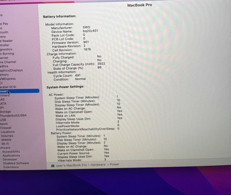 Apple MacBook Pro13" 2019 i7-8569U 16GB 512SSD No Power Adapter READ