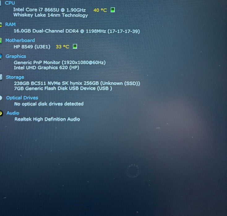 HP ZBook 15u G6 Core i7-8665U@1.9GHz 16GB RAM 256GB SSD READ  Lap200