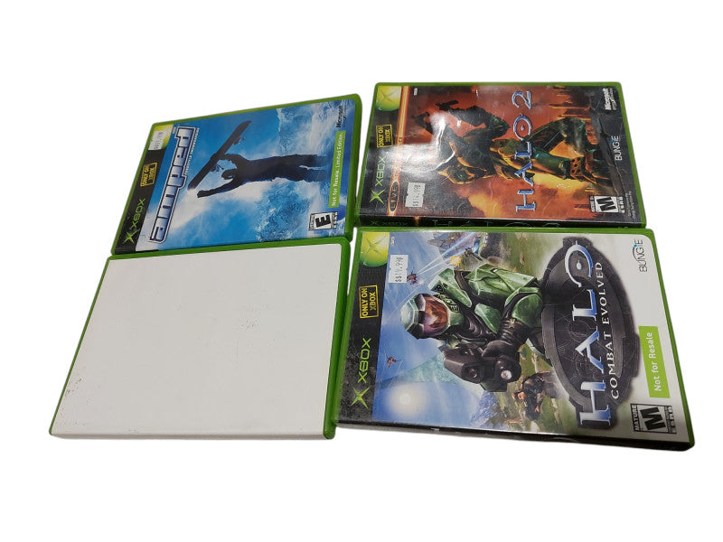 Bundle of 4 OEM Original Xbox Games , Halo 1 & 2 , Amped, Live Disc  =