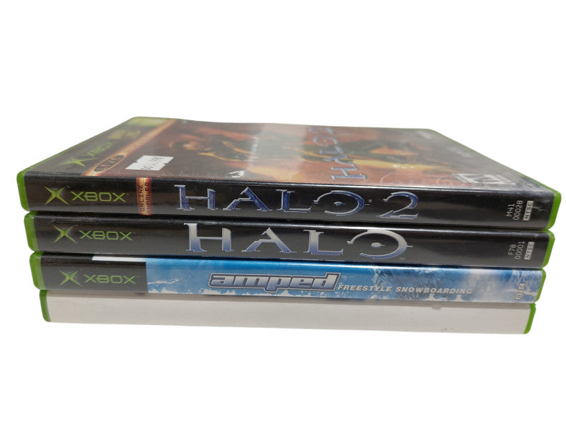 Bundle of 4 OEM Original Xbox Games , Halo 1 & 2 , Amped, Live Disc  =
