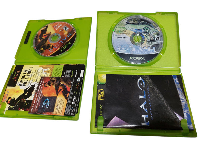 Bundle of 4 OEM Original Xbox Games , Halo 1 & 2 , Amped, Live Disc  =