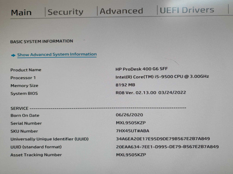 HP ProDesk 400 G6 SFF i5-9500 3GHz 8GB RAM - No HDD Q