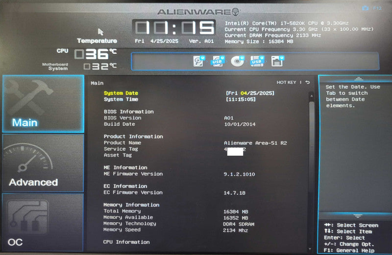 Alienware Area-51 R2 Core i7-5820K 3.30GHz16GB RAM GeForce GTX 980 850W PSU _