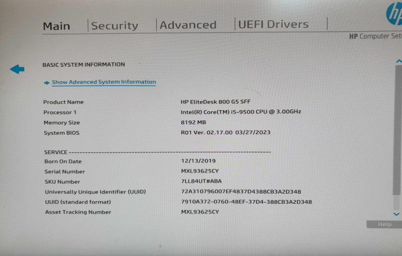 HP EliteDesk 800 G5 SFF i5-9500 @ 3.00GHz 8GB RAM - No HDD Q