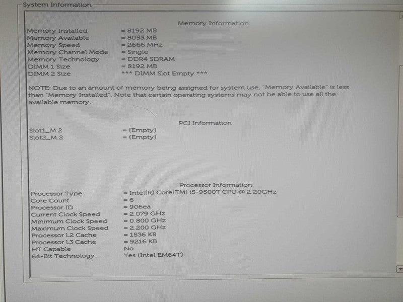 Dell OptiPlex 7070 USFF Intel i5-9500T 2.20GHz 8GB RAM - NO HDD Q