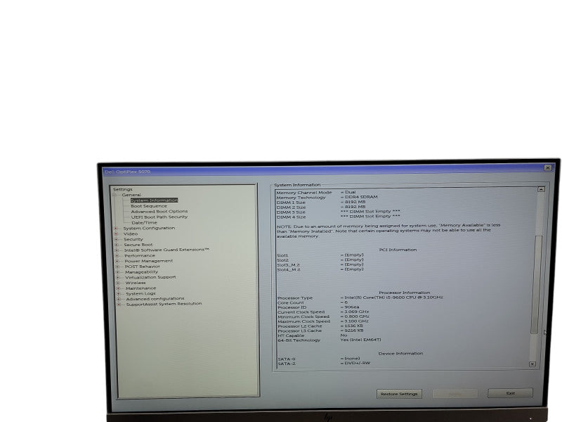 Dell OptiPlex 5070 SFF i5 - 9600 @ 3.10GHz 16GB DDR4 Ram Qθ