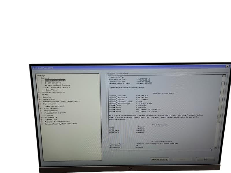 Dell OptiPlex 5070 SFF i5 - 9600 @ 3.00GHz 16GB DDR4 Ram Qθ