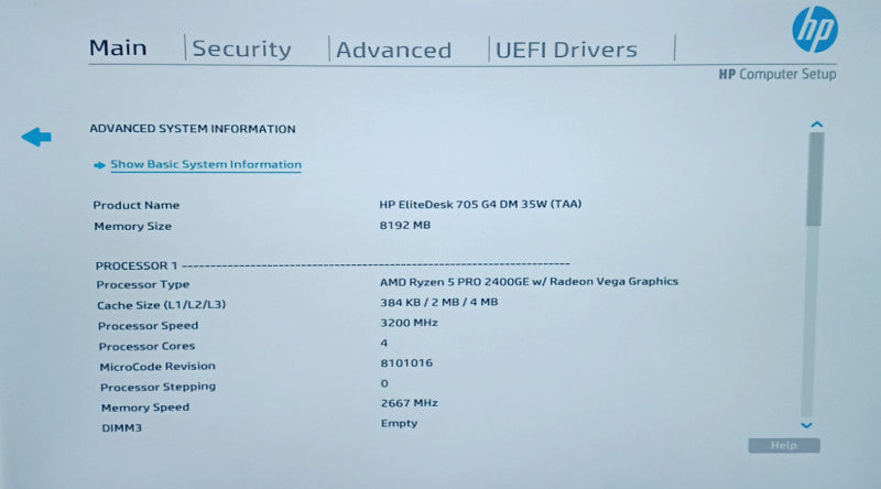 HP EliteDesk 705 G4 AMD Ryzen 5 Pro 2400GE 8GB DDR4 NO-HDD/SSD  Q