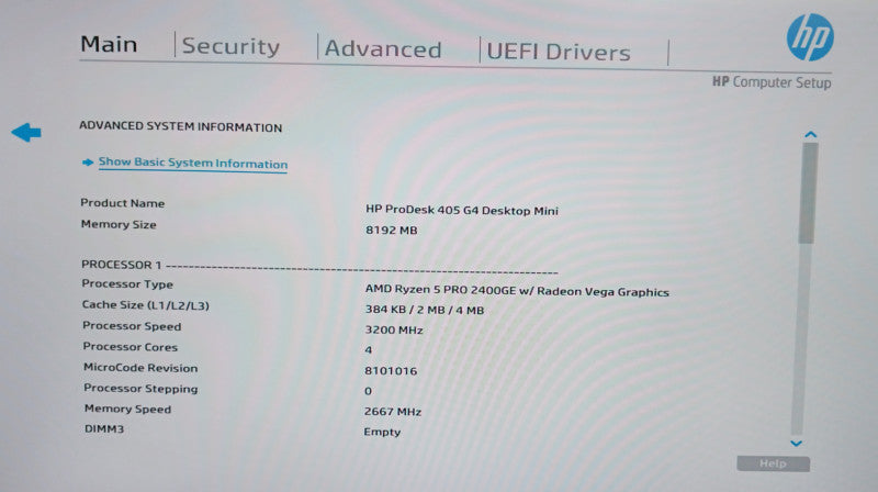 HP ProDesk 405 G4 USFF Ryzen 5 Pro 2400GE 8GB RAM Q
