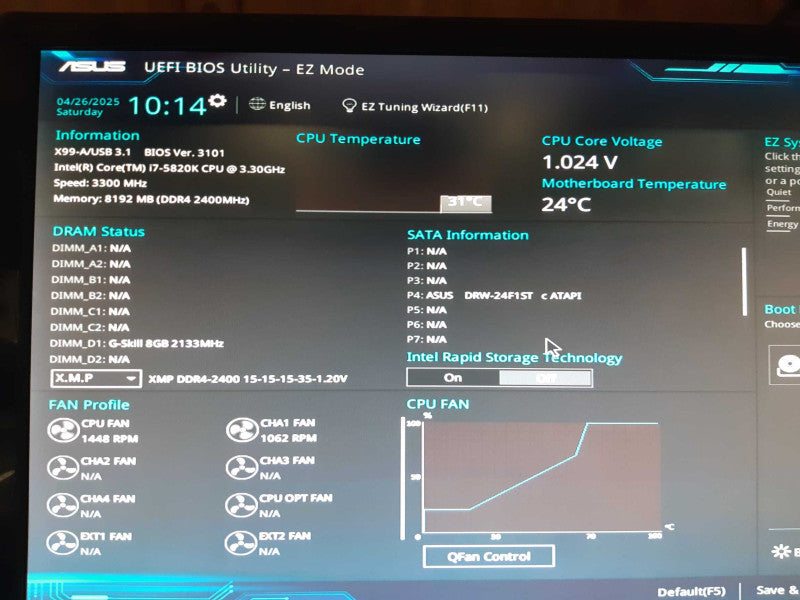 Custom Desktop Tower X-99-A/USB3.1 i7-5820K 3.30 GHz 8GB DDR4 No HDD