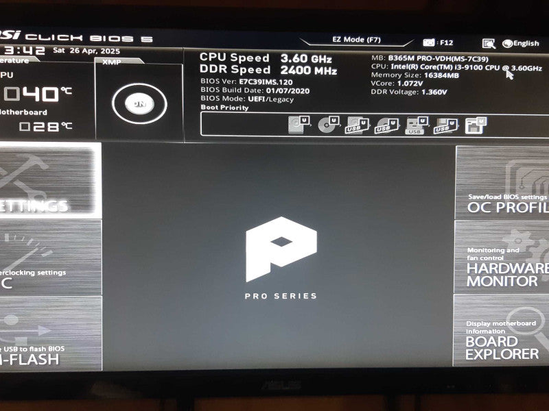Custom Tower MSI B365M PRO-VDH(MS-7C39) i3-9100 3.60 16GB DDR4 No HDD
