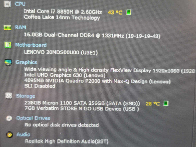 Lenovo ThinkPad P1 i7-8850H 16GB DDR4 Quadro P2000 256GB SSD  β Lap200
