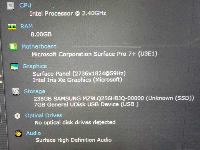 MS Surface Pro 7+ 1961 13" | i5-1135G7 @2.4GHz 8GB RAM 256GB SSD -FOR PARTS