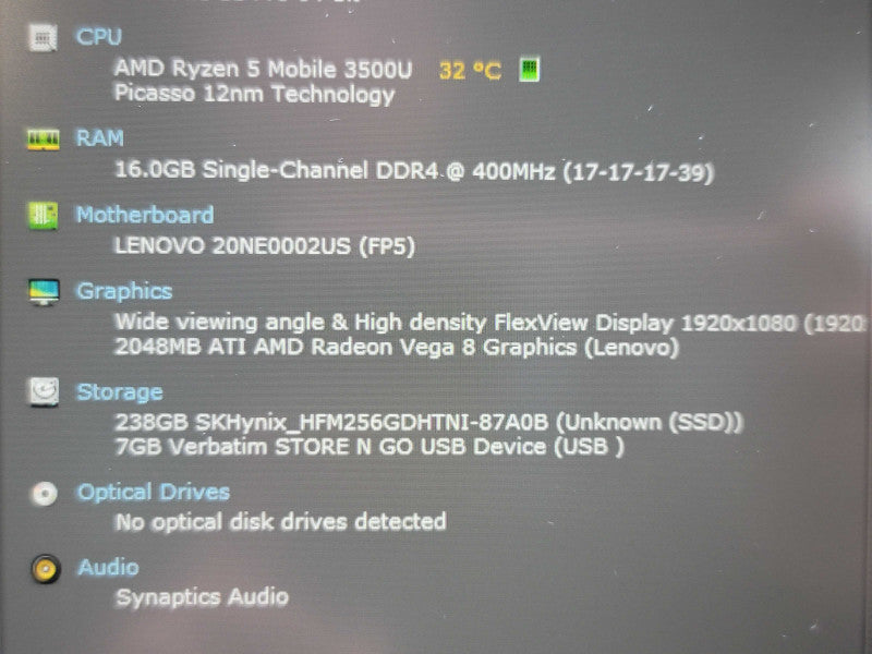 Lenovo ThinkPad E495  Ryzen 5 3500U 16GB RAM 256GB SSD  β BudLap