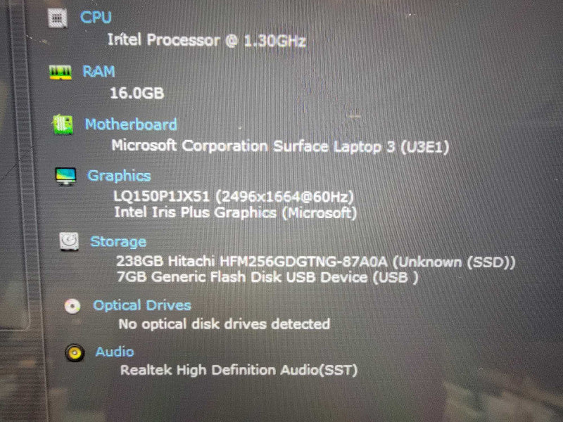 MS Surface Laptop 3 1872 15" | i7-1065G7 @1.3GHz | 16GB RAM 256GB SSD -READ  Lap200