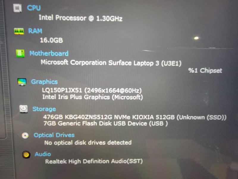 MS Surface Laptop 3 1872 15" | i5-1065G7 @1.3 GHz 16GB RAM 512GB SSD - READ  Lap200