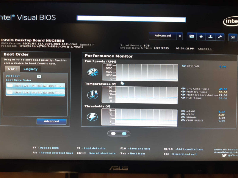 Intel Desktop Board NUC i7-8559U 2.7GHz 8GB NO HDD Q