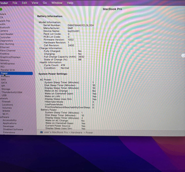 Apple MacBook Pro 13" 2020 i7-8557U 16GB RAM 256GB SSD No Power Adapter