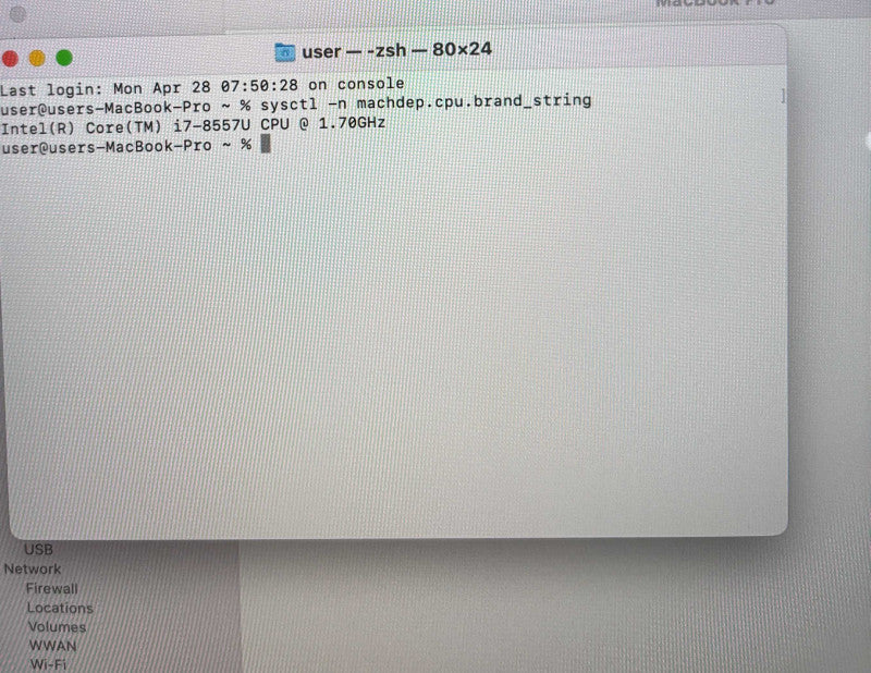 Apple MacBook Pro 13" 2020 i7-8557U 16GB RAM 256GB SSD No Power Adapter