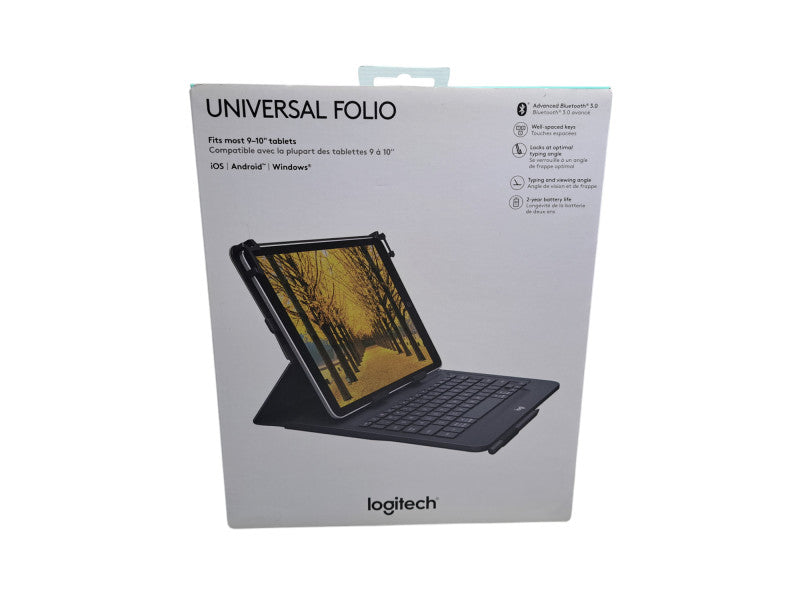 Logitech Universal Folio Bluetooth Keyboard for 9-10" iPad, Android Q