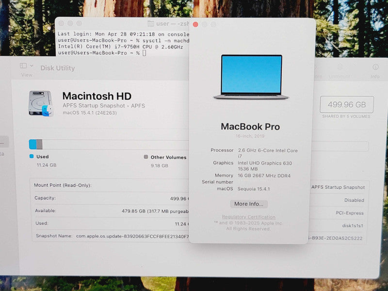 Apple Macbook Pro 2019 16" 6-Core i7-9750H @ 2.6GHz 16GB DDR4 500GB SSD GPU (